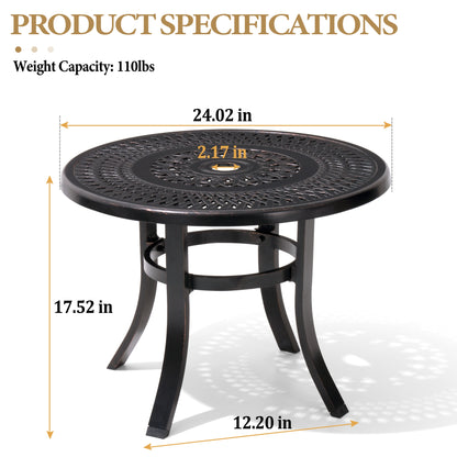 Crestlive Products 24 x 24 in.  Round Cast Aluminum Outdoor Side Table with Umbrella Hole