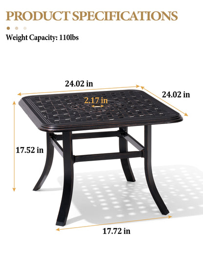 Crestlive Products Black Square Cast Aluminum Outdoor Side Table with Umbrella Hole