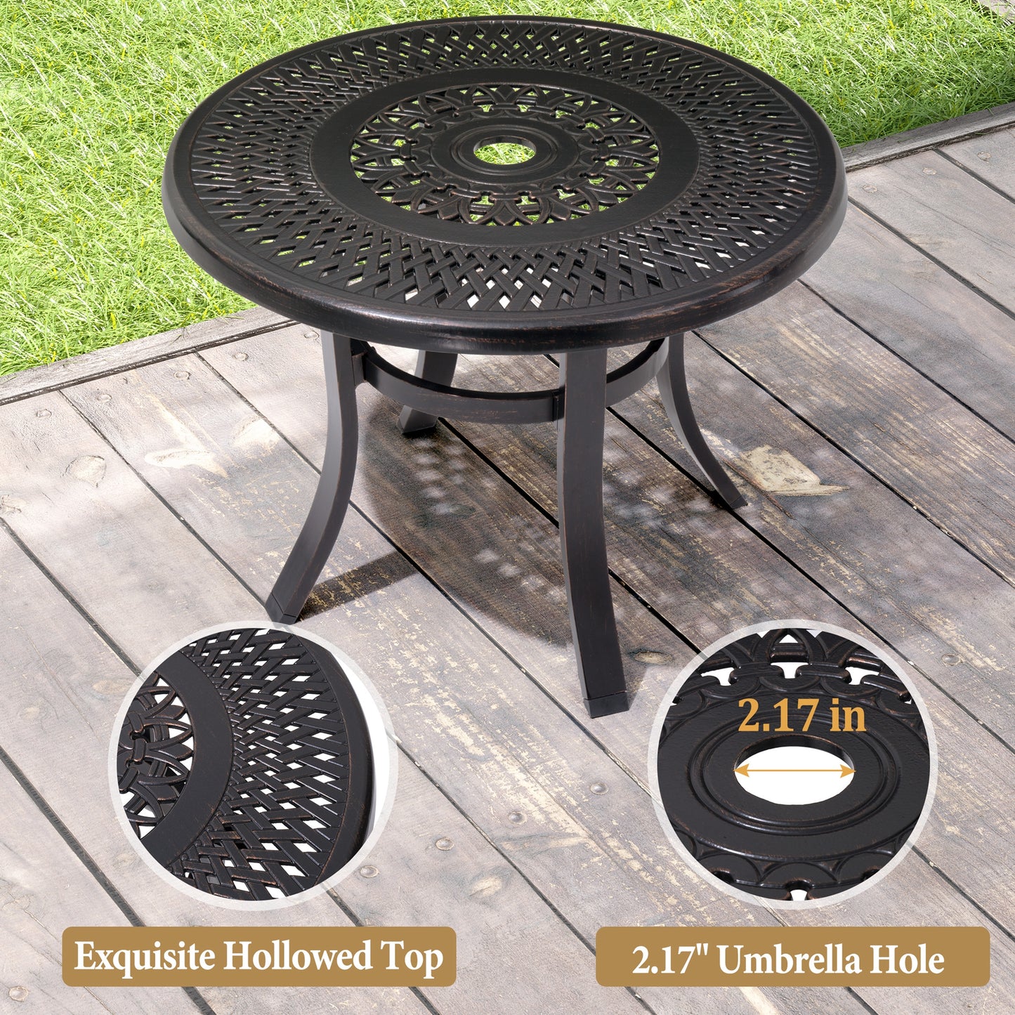 Crestlive Products 24 x 24 in.  Round Cast Aluminum Outdoor Side Table with Umbrella Hole