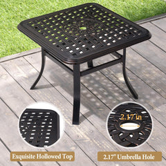 24x24" Square Cast Aluminum Outdoor Side Table with Umbrella Hole