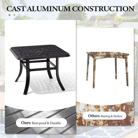 Crestlive Products 24 x 24 in. Square Cast Aluminum Outdoor Side Table with Umbrella Hole