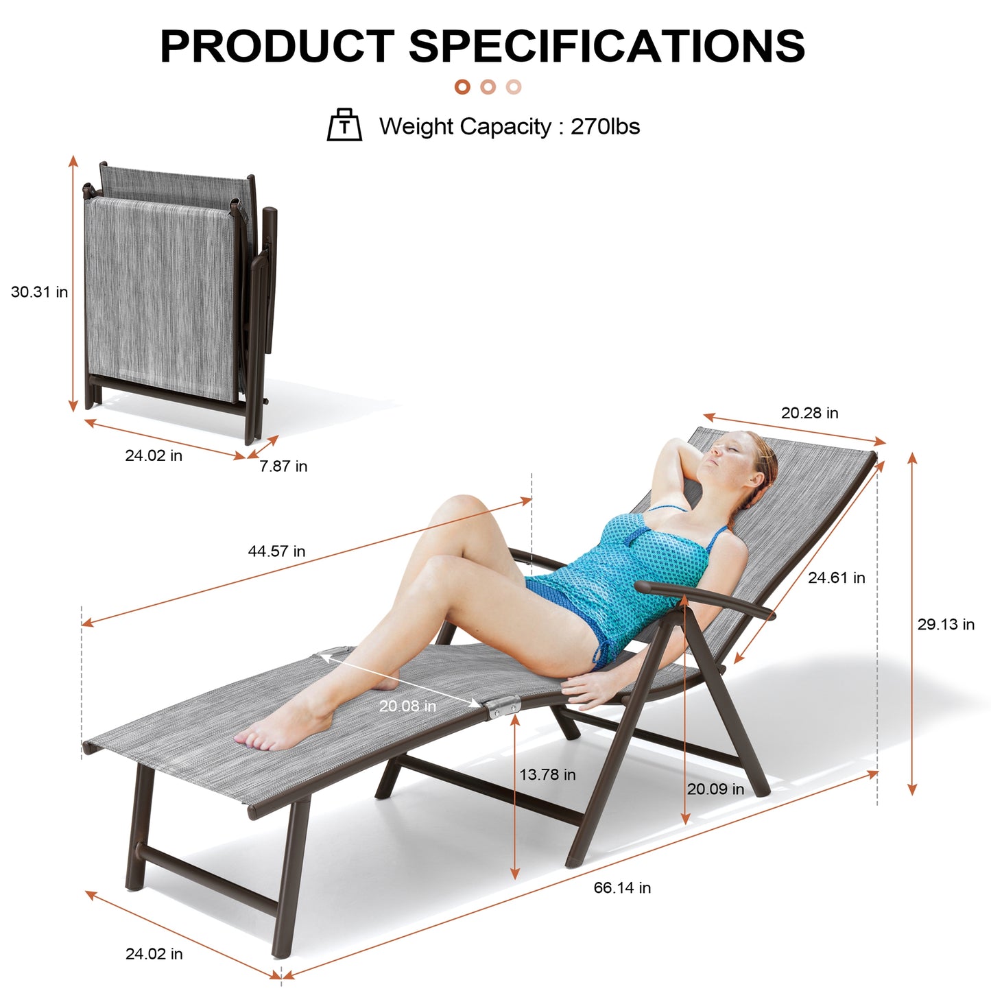 Crestlive Products Adjustable Folding Chaise Lounge Chair for Outdoors
