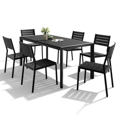 Crestlive Products 7 Pieces Outdoor Dining Set, 71.4" Aluminum Patio Table and Stackable Arm Chairs Sets for Garden, Patio, Backyard, Black