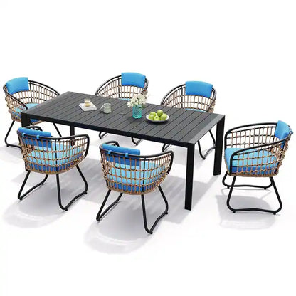 Crestlive Products Outdoor Patio Dining Set Aluminum Table with Umbrella Hole and Rattan Chairs