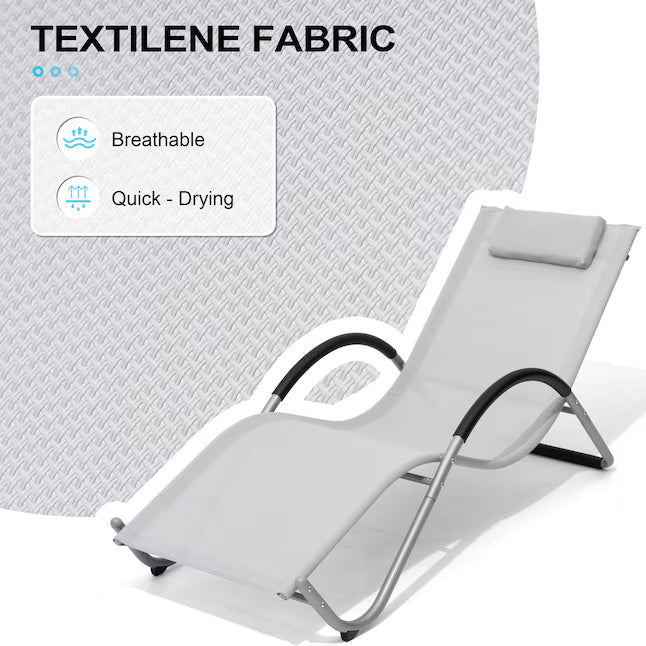 Crestlive Products 1-Piece Light Gray Metal Outdoor Chaise Lounge with Removable Pillow and Textilene Fabric