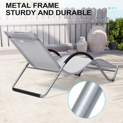 Crestlive Products 1-Piece Light Gray Metal Outdoor Chaise Lounge with Removable Pillow and Textilene Fabric