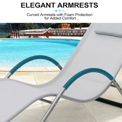 Crestlive Products 1-Piece Light Gray Metal Outdoor Chaise Lounge with Removable Pillow and Textilene Fabric