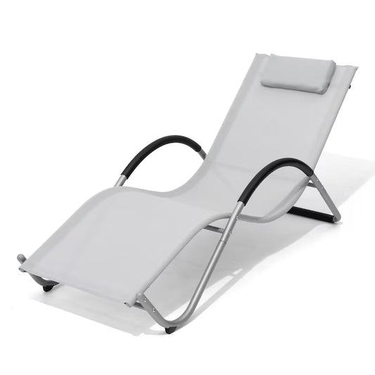 Crestlive Products 1-Piece Light Gray Metal Outdoor Chaise Lounge with Removable Pillow and Textilene Fabric