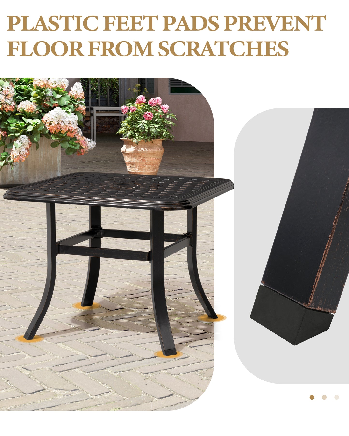 Crestlive Products Black Square Cast Aluminum Outdoor Side Table with Umbrella Hole