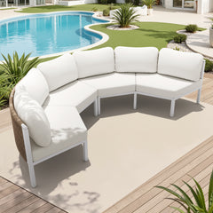Curved Aluminum Outdoor Sectional Sofa with Cushions and Side Table
