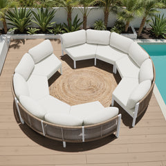 Curved Aluminum Outdoor Sectional Sofa with Cushions and Side Table