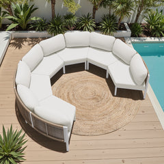 Curved Aluminum Outdoor Sectional Sofa with Cushions and Side Table