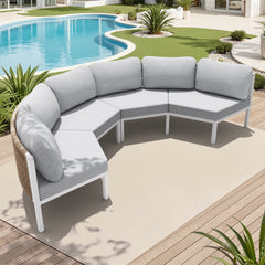 Curved Aluminum Outdoor Sectional Sofa with Cushions and Side Table