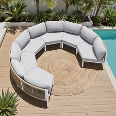 Curved Aluminum Outdoor Sectional Sofa with Cushions and Side Table