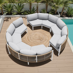 Curved Aluminum Outdoor Sectional Sofa with Cushions and Side Table