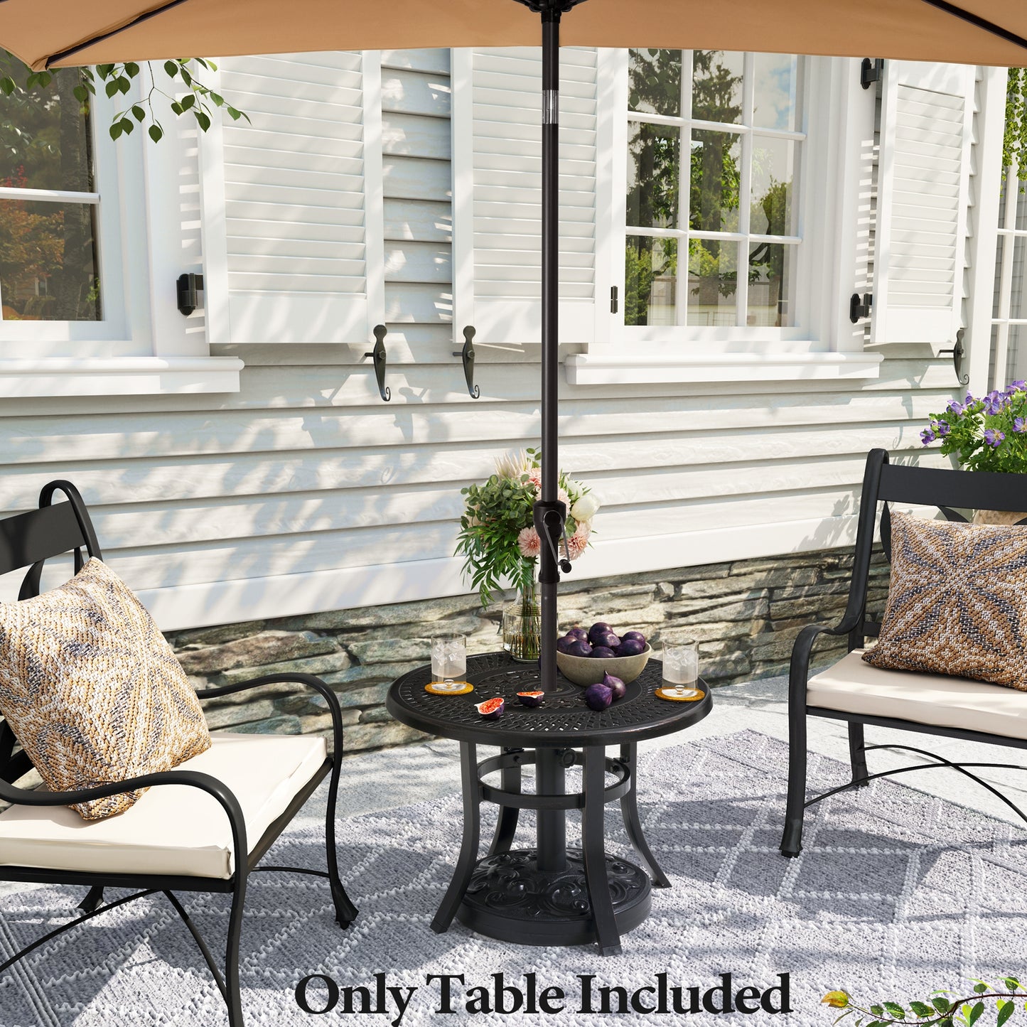 Crestlive Products 24 x 24 in.  Round Cast Aluminum Outdoor Side Table with Umbrella Hole