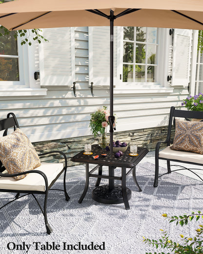 Crestlive Products Black Square Cast Aluminum Outdoor Side Table with Umbrella Hole