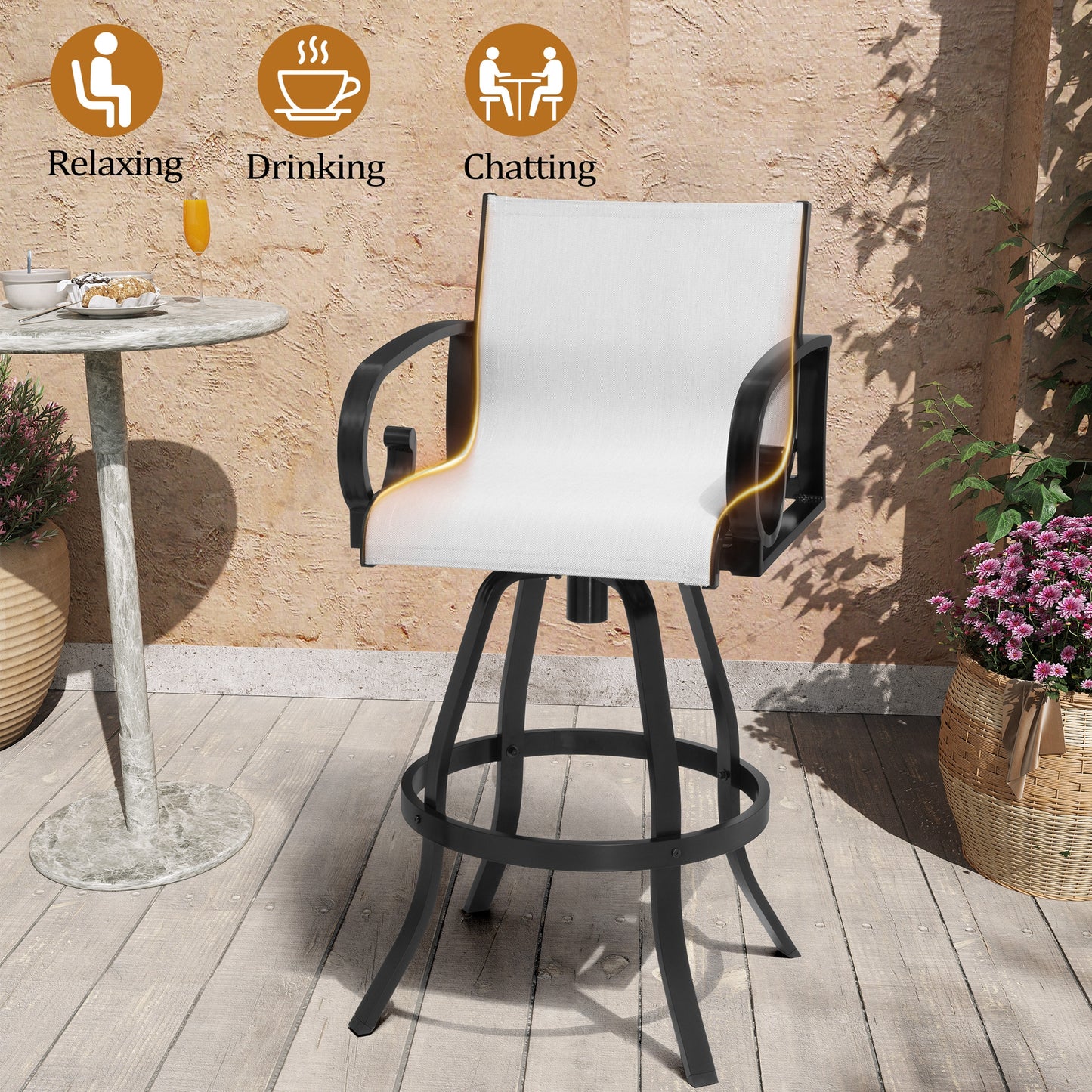 Crestlive Products Aluminum Outdoor Swivel Bar Stool Set of 2 with Sunbrella Fabric
