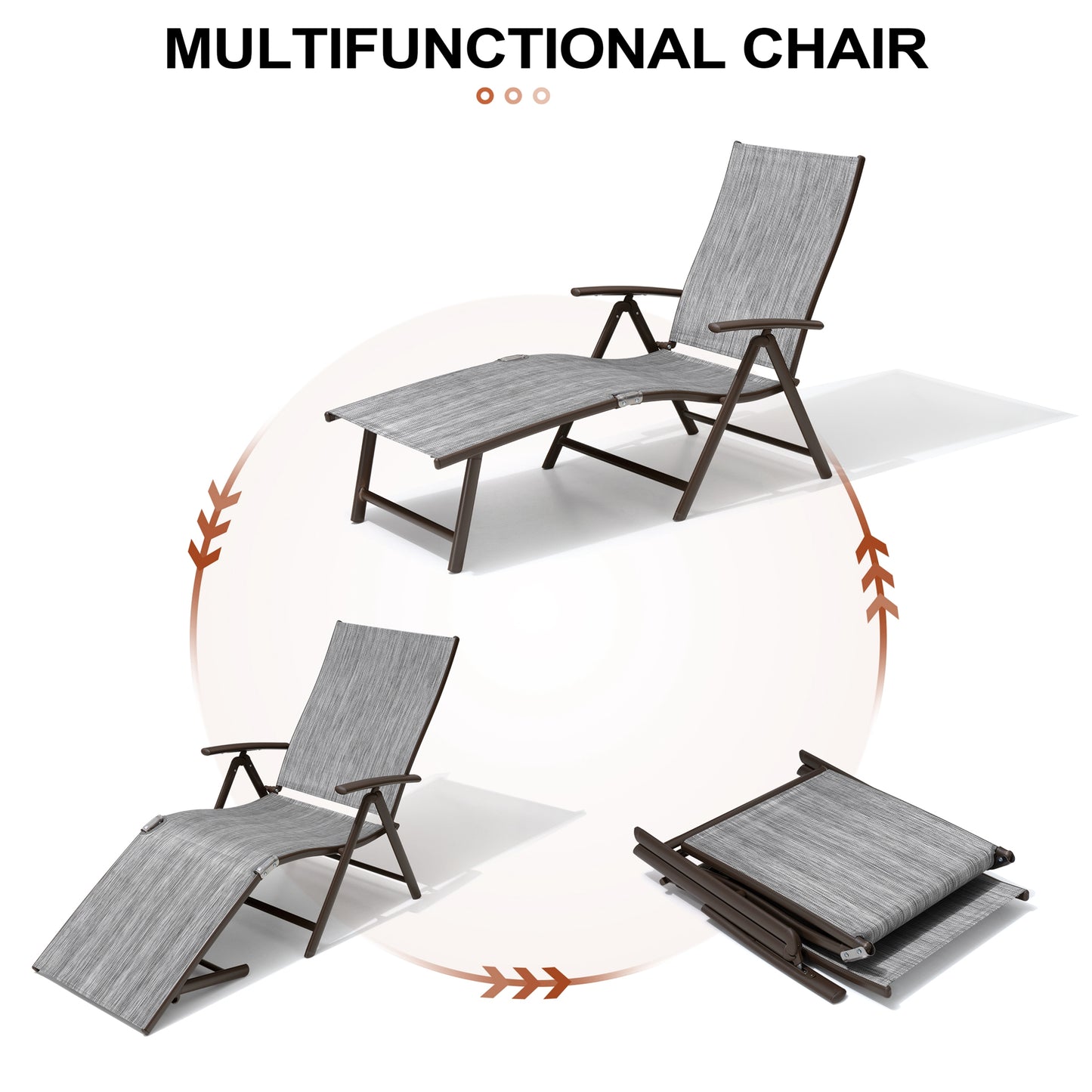Crestlive Products Adjustable Folding Chaise Lounge Chair for Outdoors