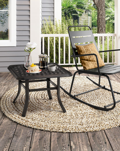Crestlive Products Black Square Cast Aluminum Outdoor Side Table with Umbrella Hole