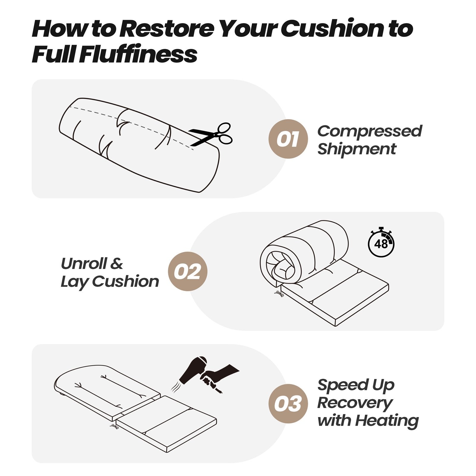 Steps to restore an outdoor cushion to full fluffiness after unpacking