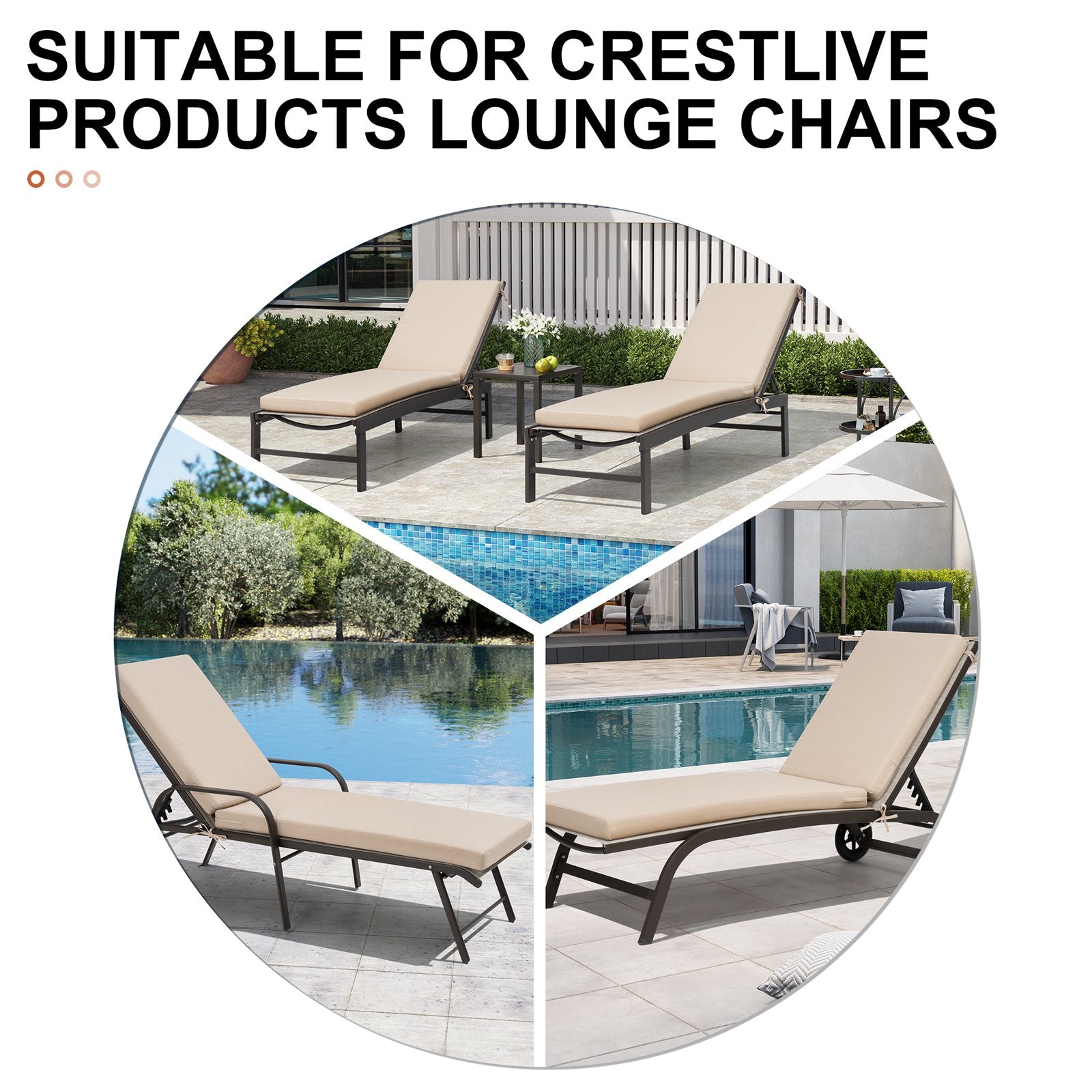 Outdoor chaise lounge cushion suitable for Crestlive Products lounge chairs