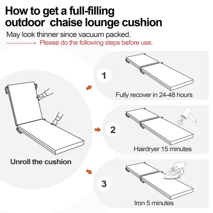 Instructions to fully expand vacuum-packed outdoor chaise lounge cushion by Crestlive Products