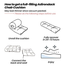 Instructions for unrolling and fully expanding Adirondack chair cushion by Crestlive Products