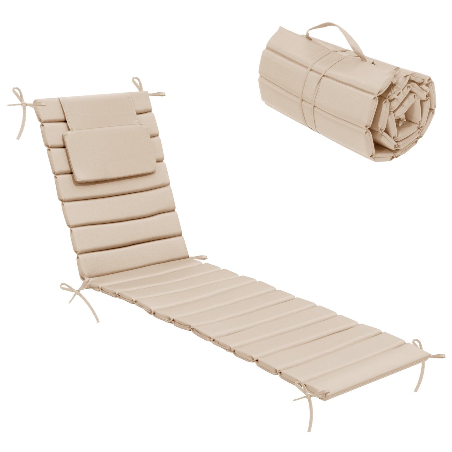 Crestlive Products Outdoor Chaise Lounge Cushion with Adjustable Headrest and Straps
