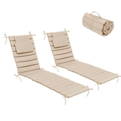 Outdoor Chaise Lounge Cushion with Headrest & Straps