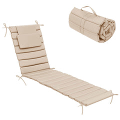 Outdoor Chaise Lounge Cushion with Headrest & Straps