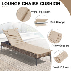 Outdoor Chaise Lounge Cushion with Headrest & Straps