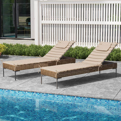 Outdoor Chaise Lounge Cushion with Headrest & Straps