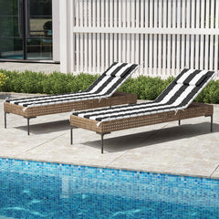 Outdoor Chaise Lounge Cushion with Headrest & Straps
