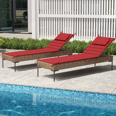 Outdoor Chaise Lounge Cushion with Headrest & Straps