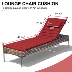 Outdoor Chaise Lounge Cushion with Headrest & Straps