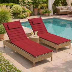 Outdoor Chaise Lounge Cushion with Headrest & Straps
