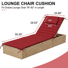 Outdoor Chaise Lounge Cushion with Headrest & Straps