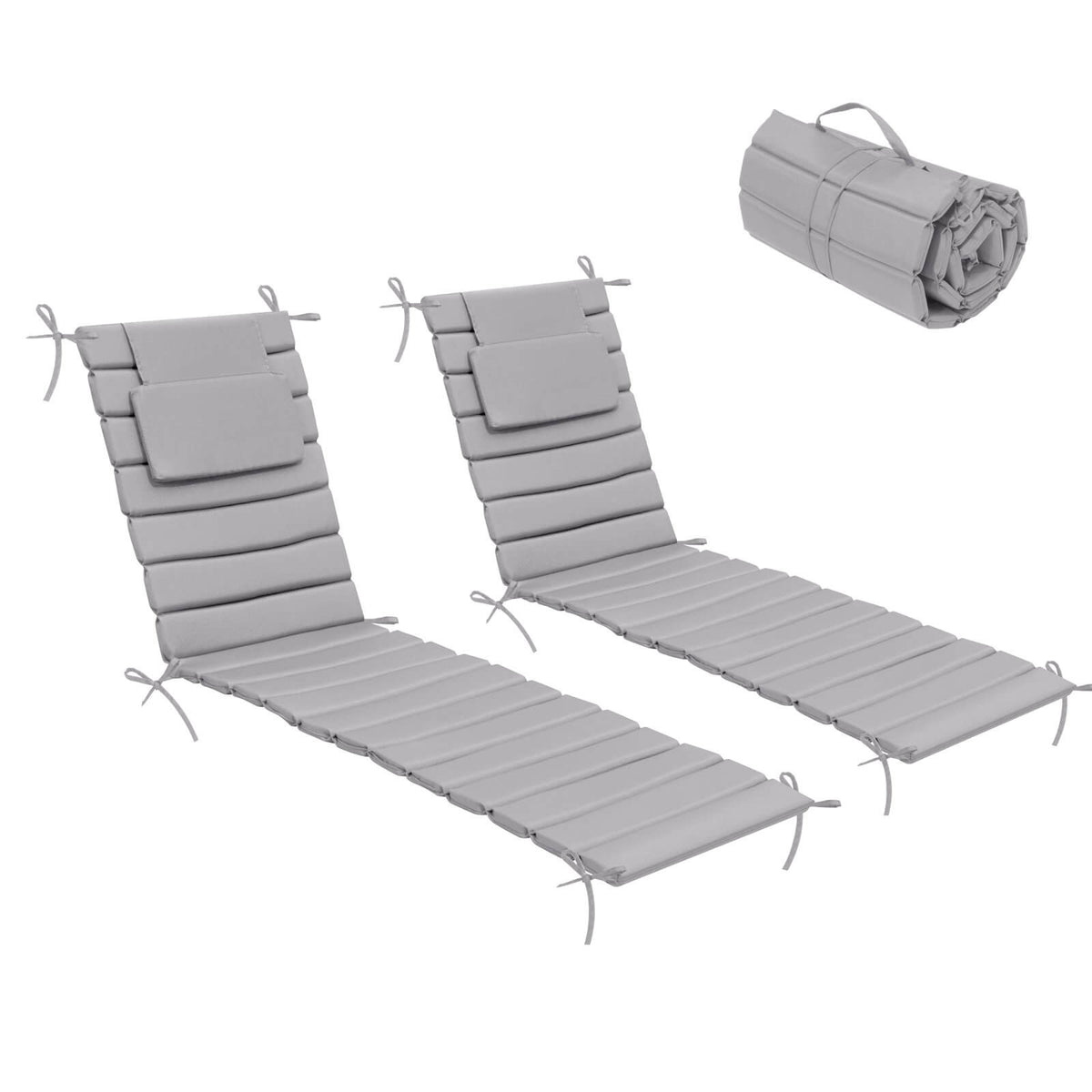 Outdoor Chaise Lounge Cushion with Headrest & Straps