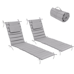 Outdoor Chaise Lounge Cushion with Headrest & Straps