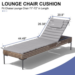 Outdoor Chaise Lounge Cushion with Headrest & Straps