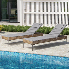 Outdoor Chaise Lounge Cushion with Headrest & Straps