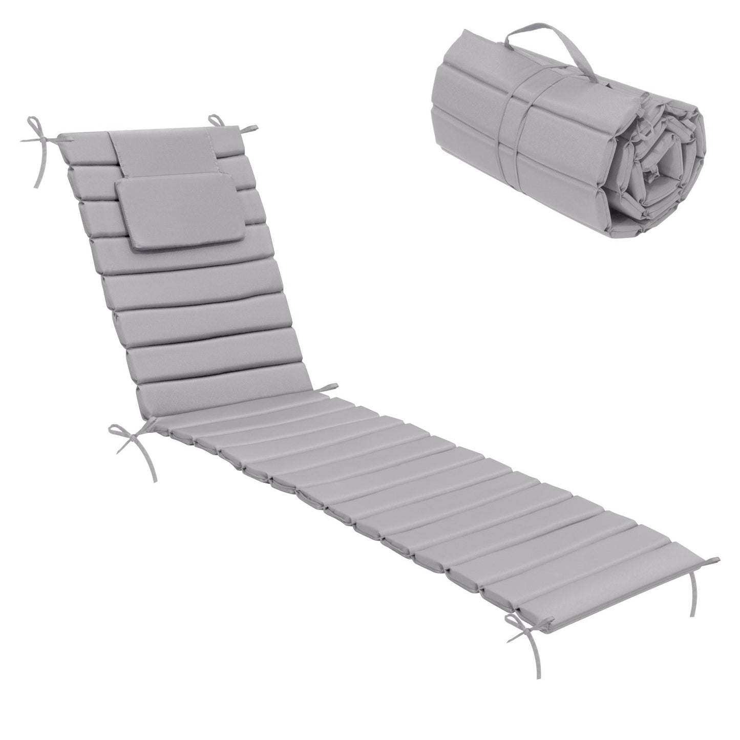 Crestlive Products Outdoor Chaise Lounge Cushion with Adjustable Headrest and Straps