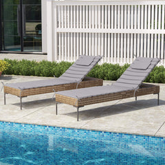 Outdoor Chaise Lounge Cushion with Headrest & Straps
