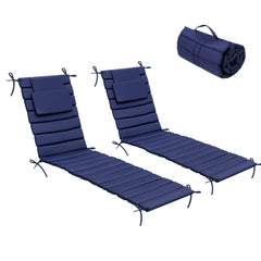 Outdoor Chaise Lounge Cushion with Headrest & Straps