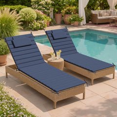 Outdoor Chaise Lounge Cushion with Headrest & Straps