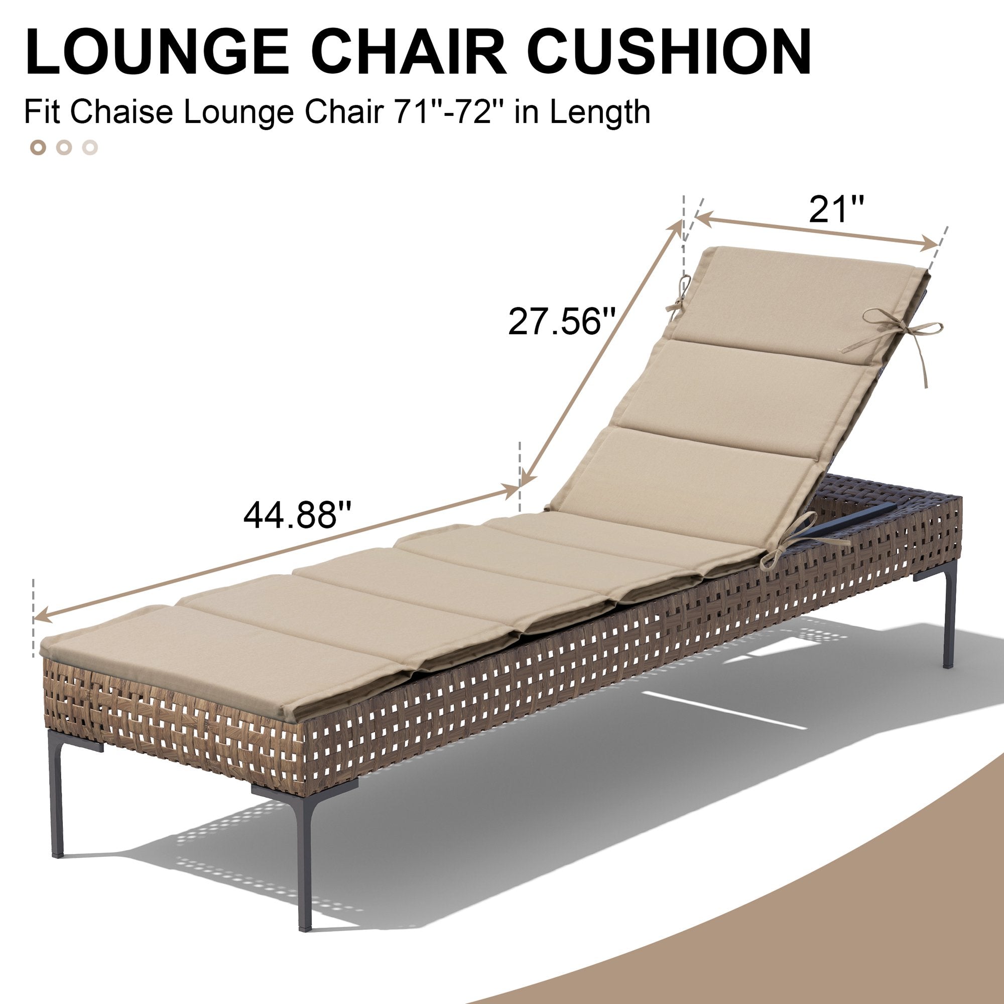 Outdoor chaise lounge cushion designed for standard chaise lounge chairs