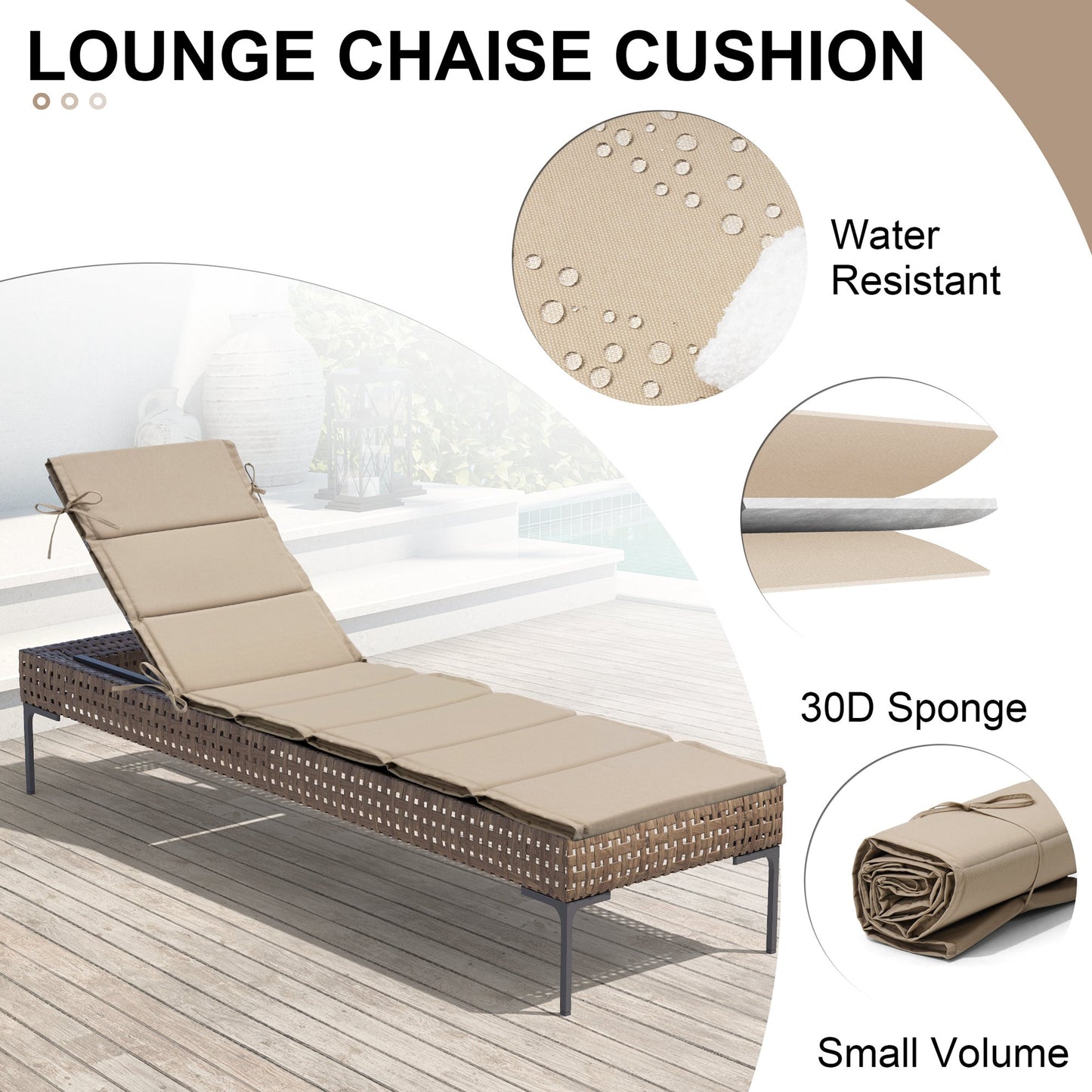 Outdoor Patio Chaise Lounge Chair Cushion Lounger Cushion