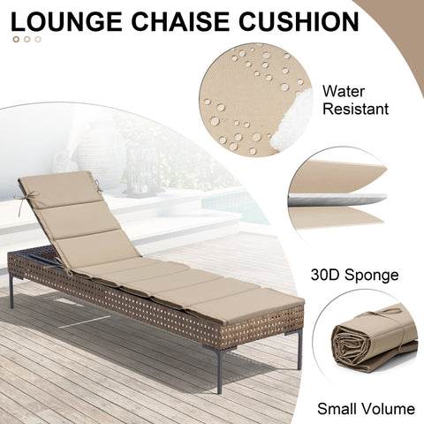 Outdoor lounge chaise cushion with water-resistant fabric and supportive 30D sponge