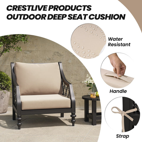 Outdoor deep seat cushion with water-resistant fabric, handle and adjustable strap by Crestlive Products